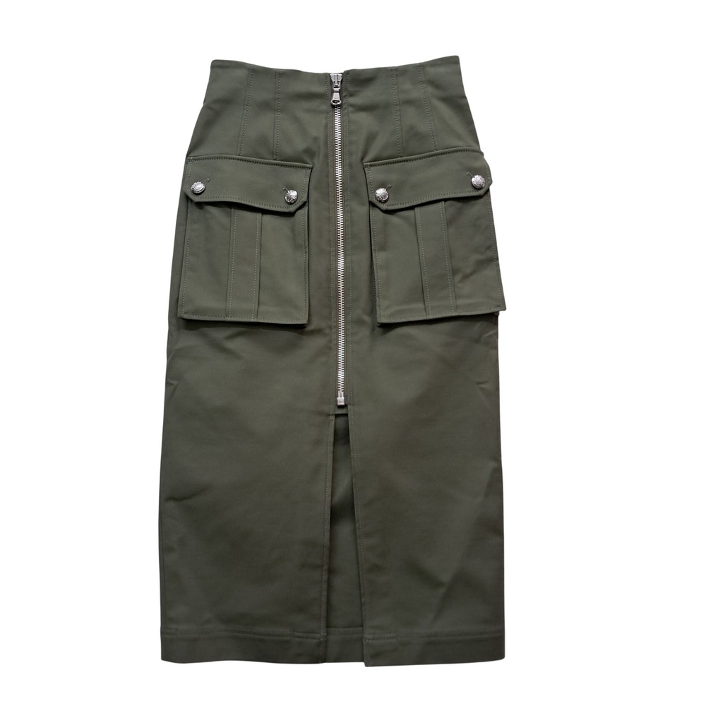 Veronica Beard Dallas Zip Cargo Skirt Womens 0 Green Cargo Midi Military Utility
